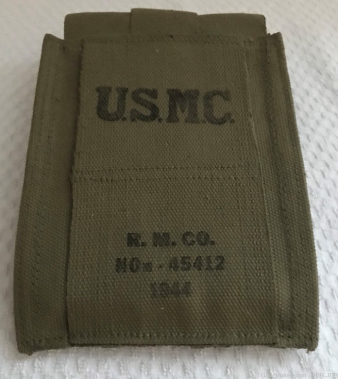 W.W. II. 3 Thompson U.S. 30 Round Magazines in U.S.M.C. Canvas Pouch-img-1