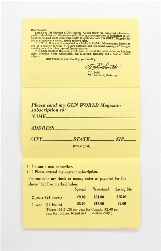 Colt Vintage 'Special Offer From Colt And Gun World' Mailer. Part No. 91698-img-3