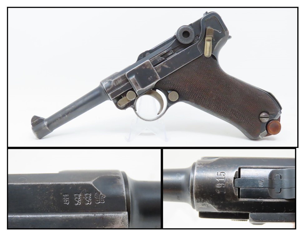 1915 WORLD WAR I LUGER DWM 9x19mm Parabellum GERMAN MILITARY Pistol WW1 Ico-img-0