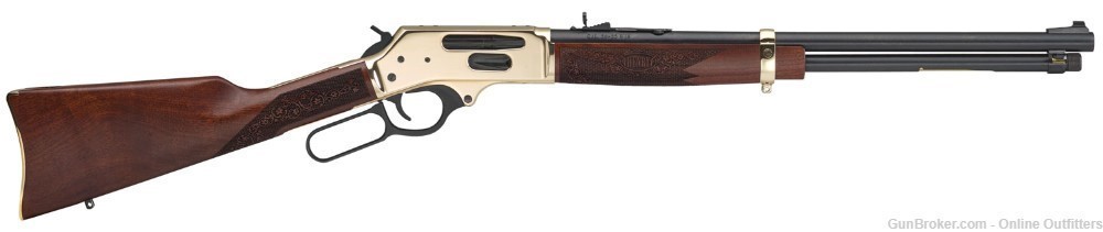 Henry H024-3030 Side Gate 30-30 Win 20" 5+1 Brass Lever Action Walnut Stock-img-0