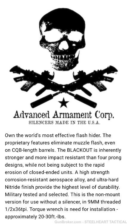 AAC Advanced Armament Co Blackout Flash Hider 9mm 1/2”-36  AR15 AR10 AR9-img-3