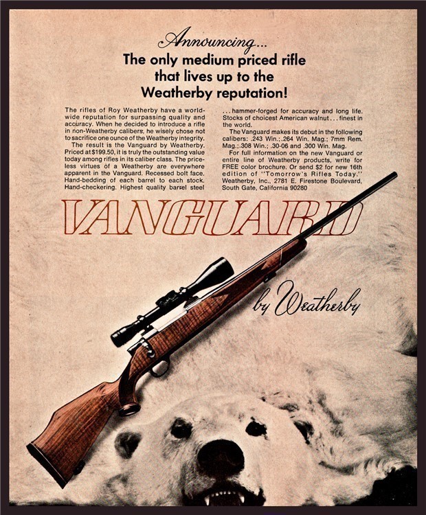 1971 WEATHERBY Vanguard Rifle PRINT AD Advertising w/Polar Bear rug-img-0