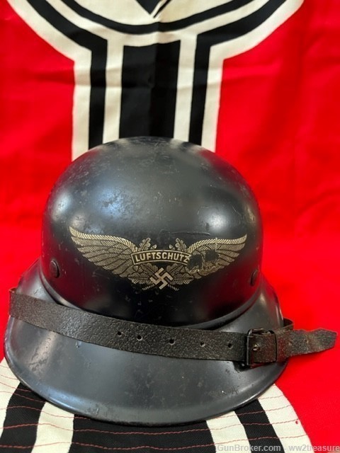WW2 Luftschutz 3-Piece Gladiator Helmet. Complete w/ liner&chin strap. Ex.-img-0
