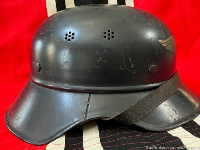 WW2 Luftschutz 3-Piece Gladiator Helmet. Complete w/ liner&chin strap. Ex.-img-2
