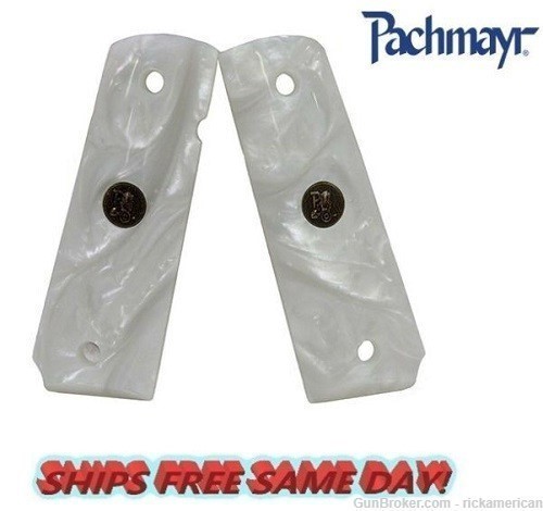 Pachmayr 1911 Custom Series WHITE Pearl Grips, (both sides) # 62001 New!-img-0
