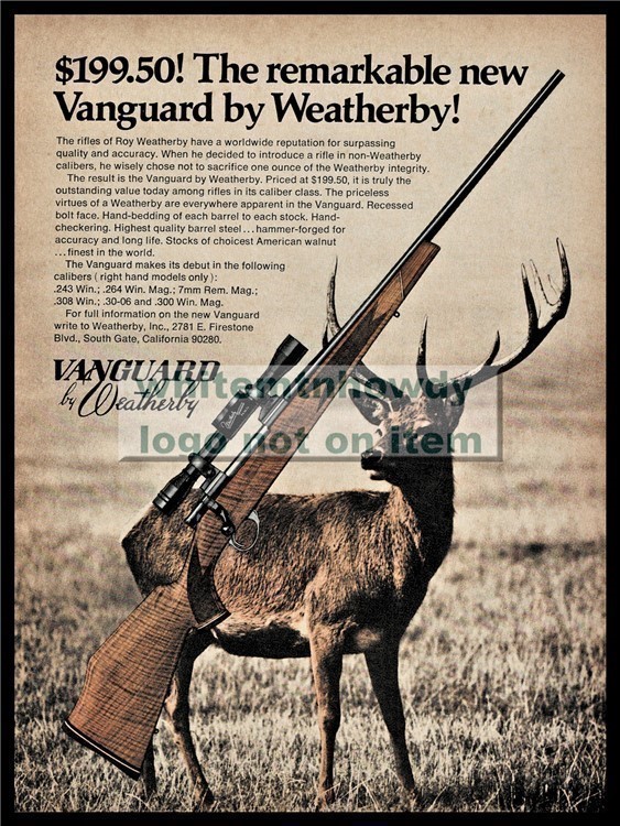 1971 WEATHERBY New Vanguard Deer Hunting Rifle PRINT AD Debut of this Model-img-0