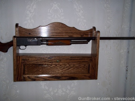 Gun Rack w/ Locking Cabinet Walnut Finish Red Oak-img-5