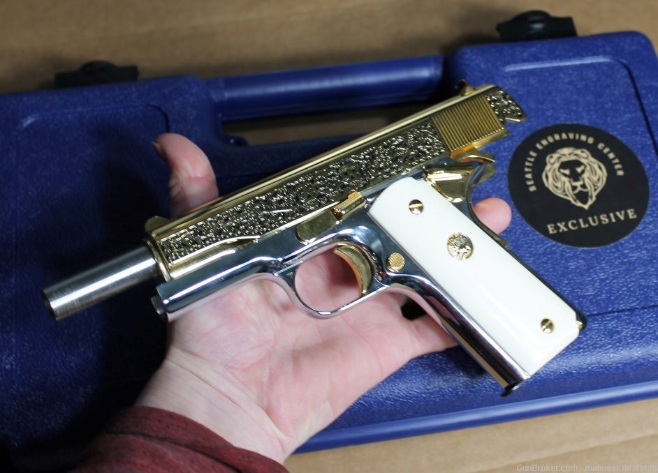 Colt 1911 DIa De Los Muertos Design Seattle Gold Engraving  45ACP Unfired! -img-3