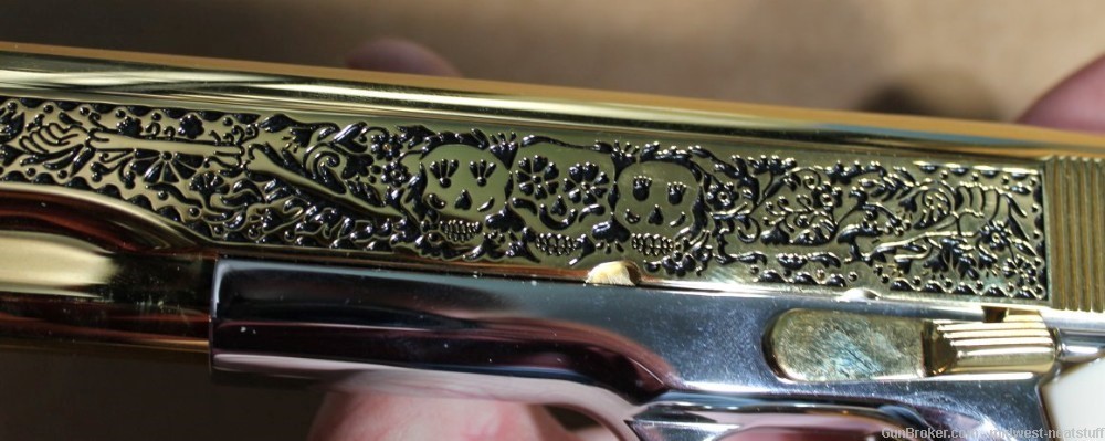 Colt 1911 DIa De Los Muertos Design Seattle Gold Engraving  45ACP Unfired! -img-5