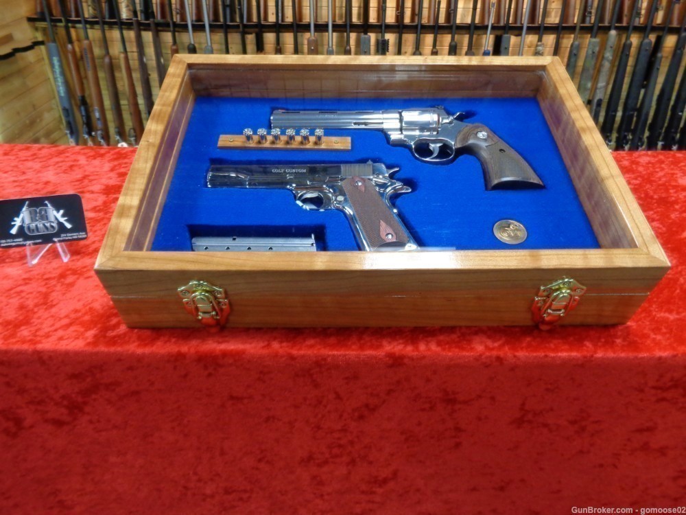 Custom Wood Display Case 1911 Colt Python Anaconda Revolver Snake Gun TRADE-img-0
