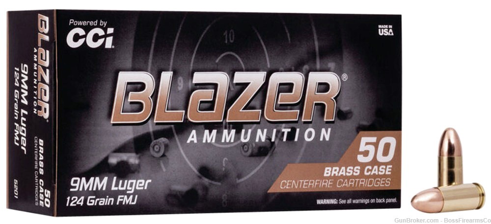 CCI Ammunition Blazer 9mm Luger 124gr FMJ Lot of 250 5201-img-0