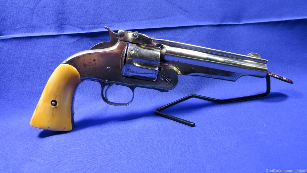 S&W Model 3 Russian .44Russian Nickel-Plated Ivory Grip Revolver -img-8