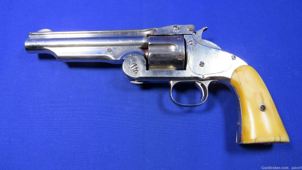 S&W Model 3 Russian .44Russian Nickel-Plated Ivory Grip Revolver -img-0