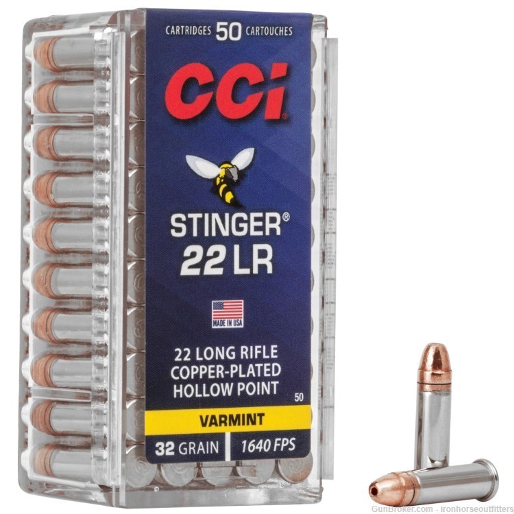 CCI Stinger Ammunition 22 LR 32 Grain CPHP 50 Rounds-img-0