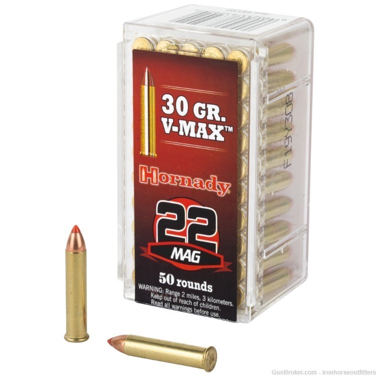 Hornady VMAX Ammunition .22 WMR 30 Grain VMAX 50 Rounds-img-0