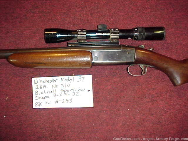 BK#243 - Winchester Model 37 -  12 Gage Shotgun with Bushnell Scope-img-0