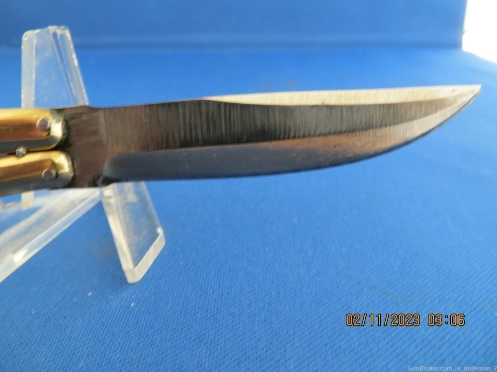 Vintage Handmade Philippine Butterfly Knife Black Scales Bowie Blade-img-5