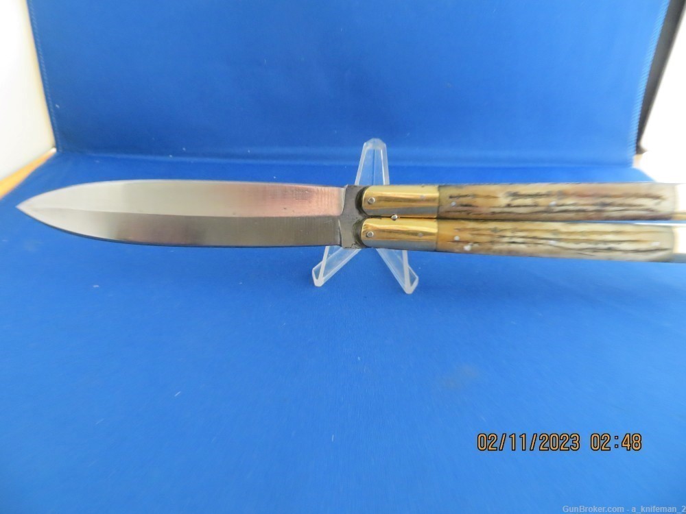 Vintage Handmade Philippine Butterfly Batangas Knife Stag Double Edge-img-0