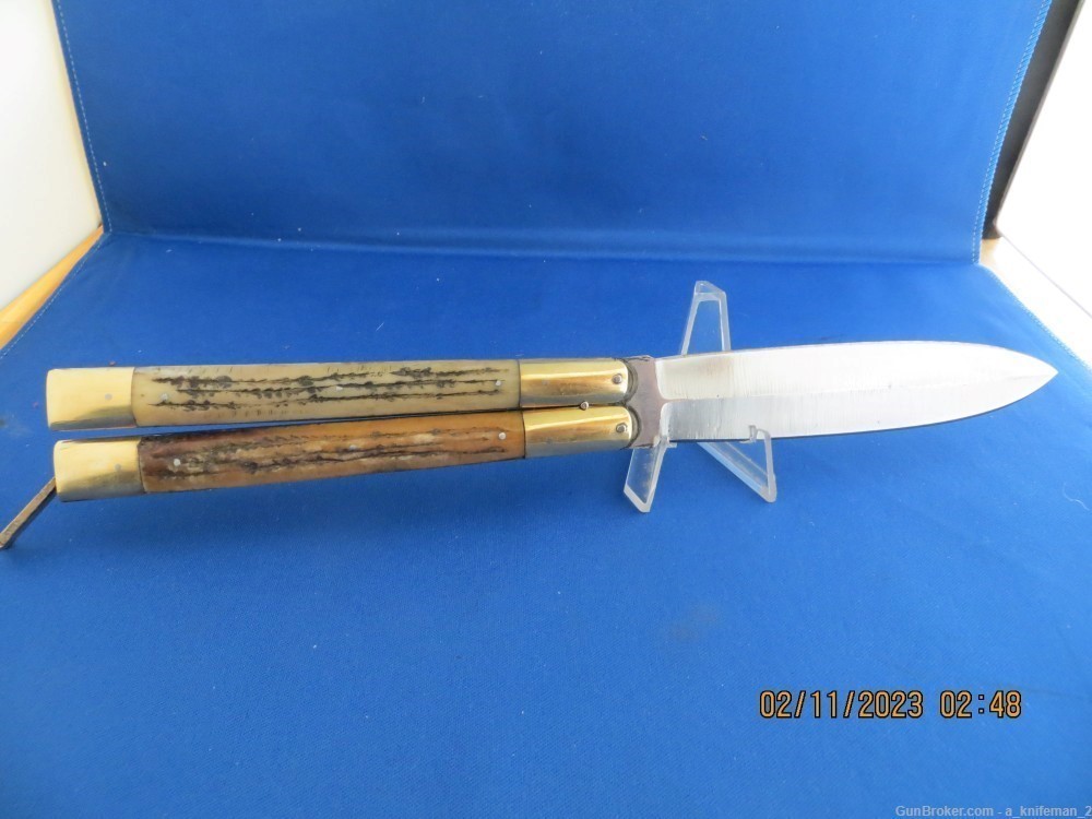 Vintage Handmade Philippine Butterfly Batangas Knife Stag Double Edge-img-3
