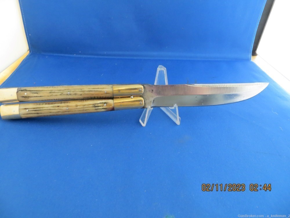 Vintage Handmade Philippine Butterfly Batangas Knife Stag Bowie Blade-img-3
