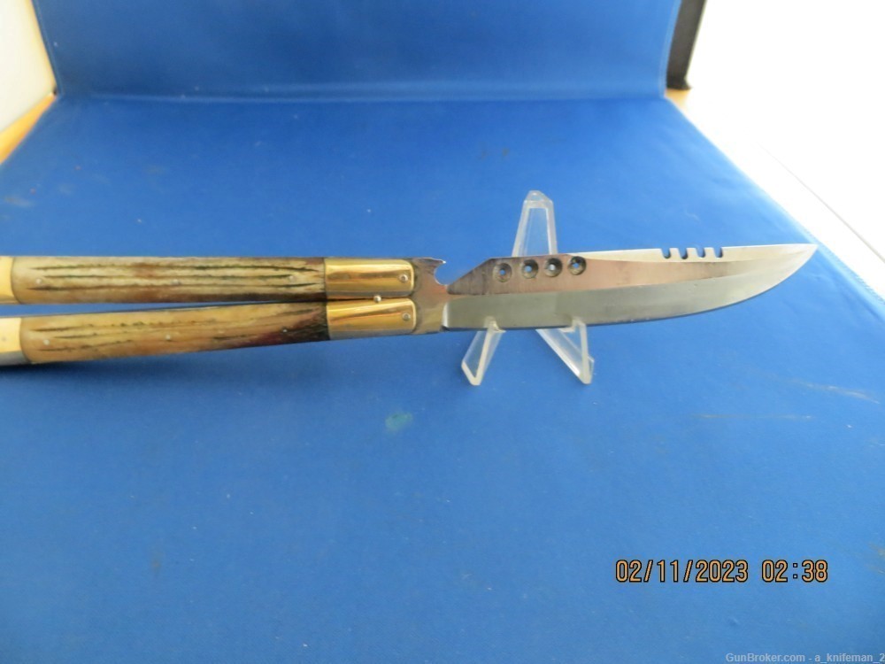 Vintage Handmade Philippine Butterfly Batangas Knife Stag -img-3