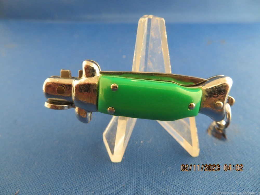 Vintage Mini Switchblade Knife Keychain Green Scales-img-7