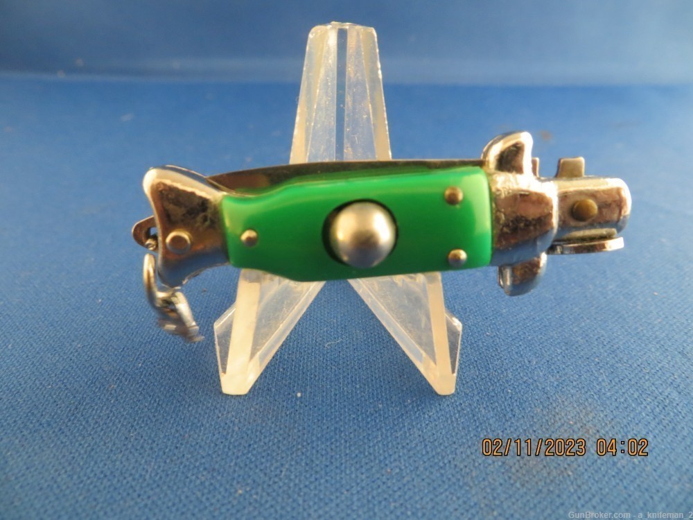 Vintage Mini Switchblade Knife Keychain Green Scales-img-6