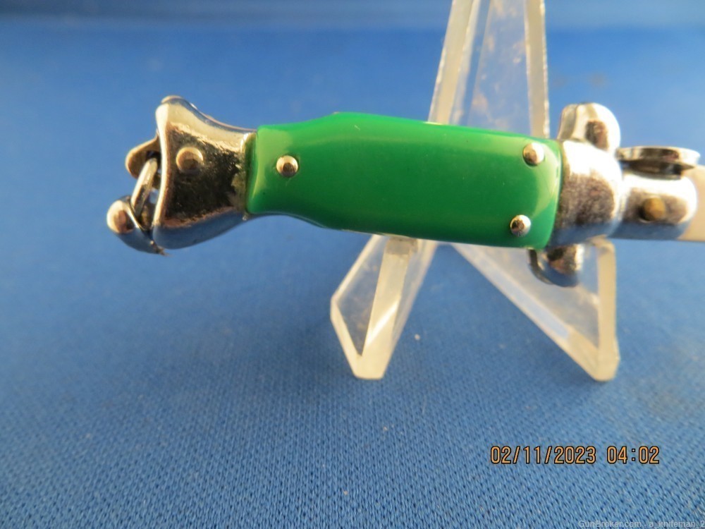 Vintage Mini Switchblade Knife Keychain Green Scales-img-2