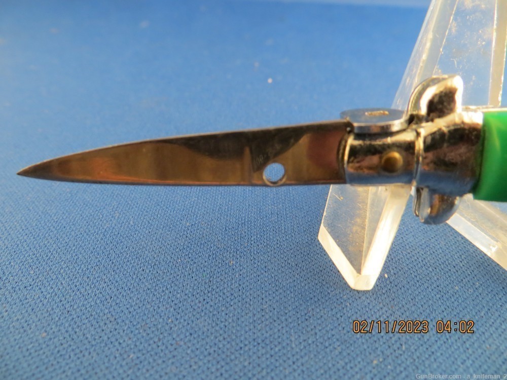 Vintage Mini Switchblade Knife Keychain Green Scales-img-4