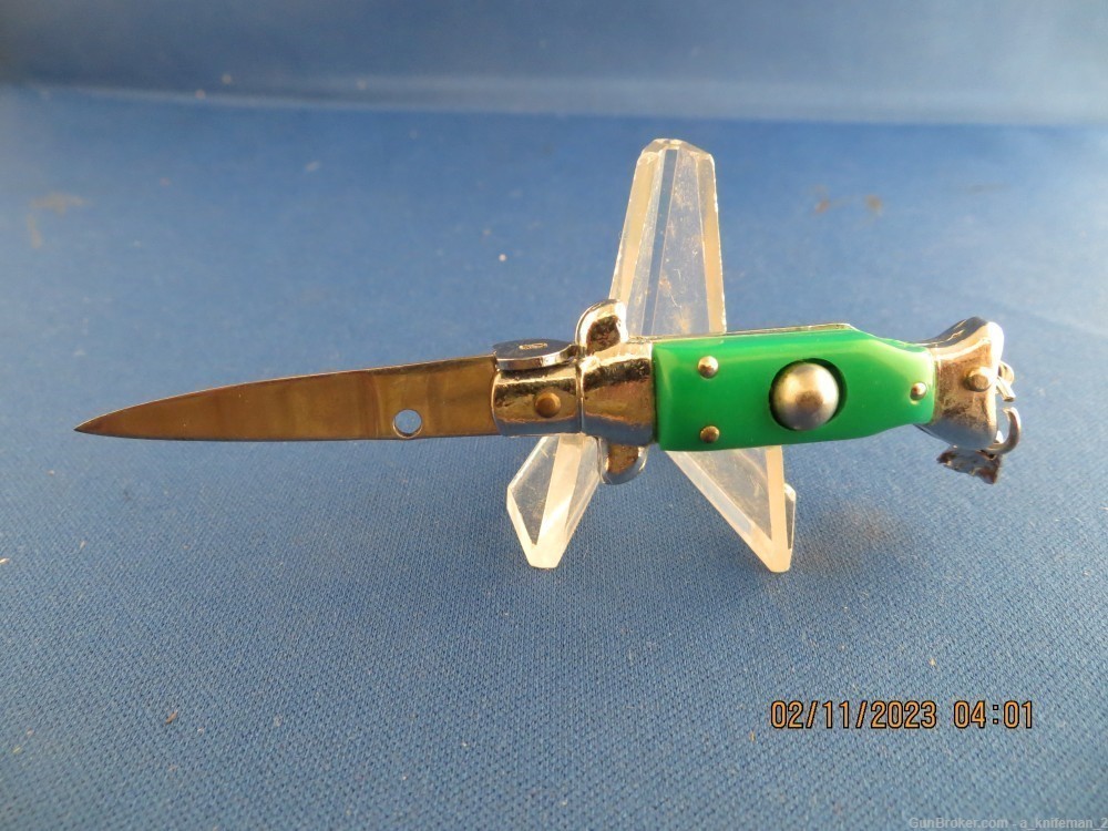 Vintage Mini Switchblade Knife Keychain Green Scales-img-0