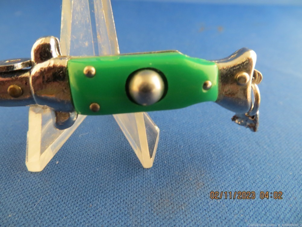 Vintage Mini Switchblade Knife Keychain Green Scales-img-5