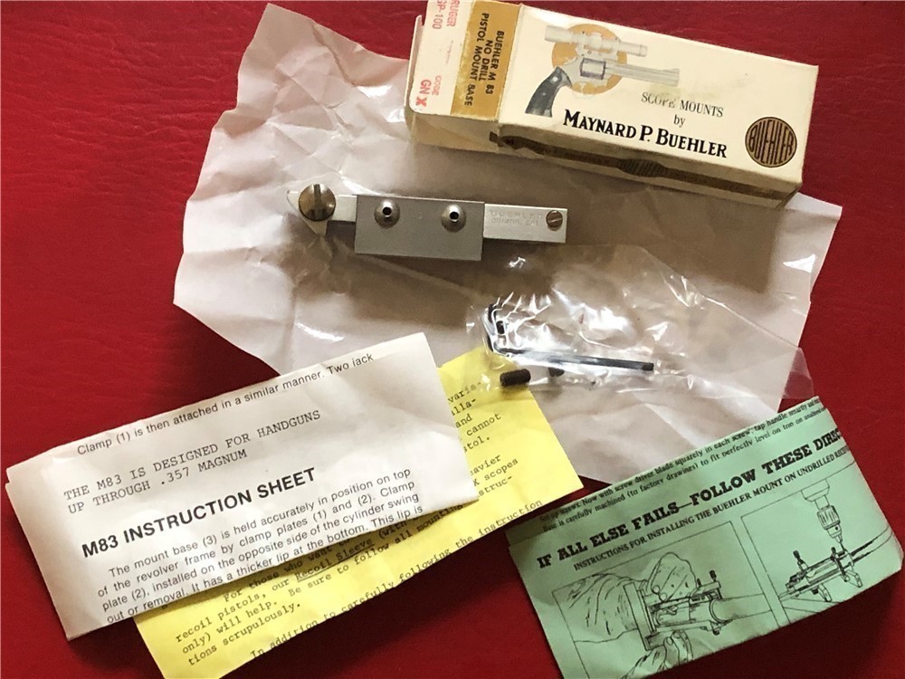 Buehler M83 No Drill Mount Base GNX For Ruger GP100 Revolver Stainless NOS-img-0