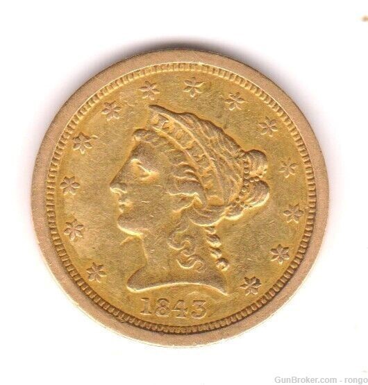 1843 O $2.50 Gold Piece XF+ New Orleans Gold Quarter Eagle (B4)-img-0