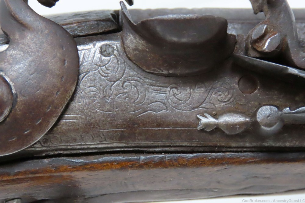 ENGRAVED 1700s Antique EUROPEAN FLINTLOCK 62 Caliber Martial Pistol Sidearm-img-5