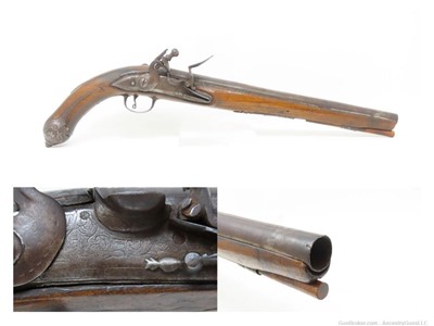 ENGRAVED 1700s Antique EUROPEAN FLINTLOCK 62 Caliber Martial Pistol Sidearm