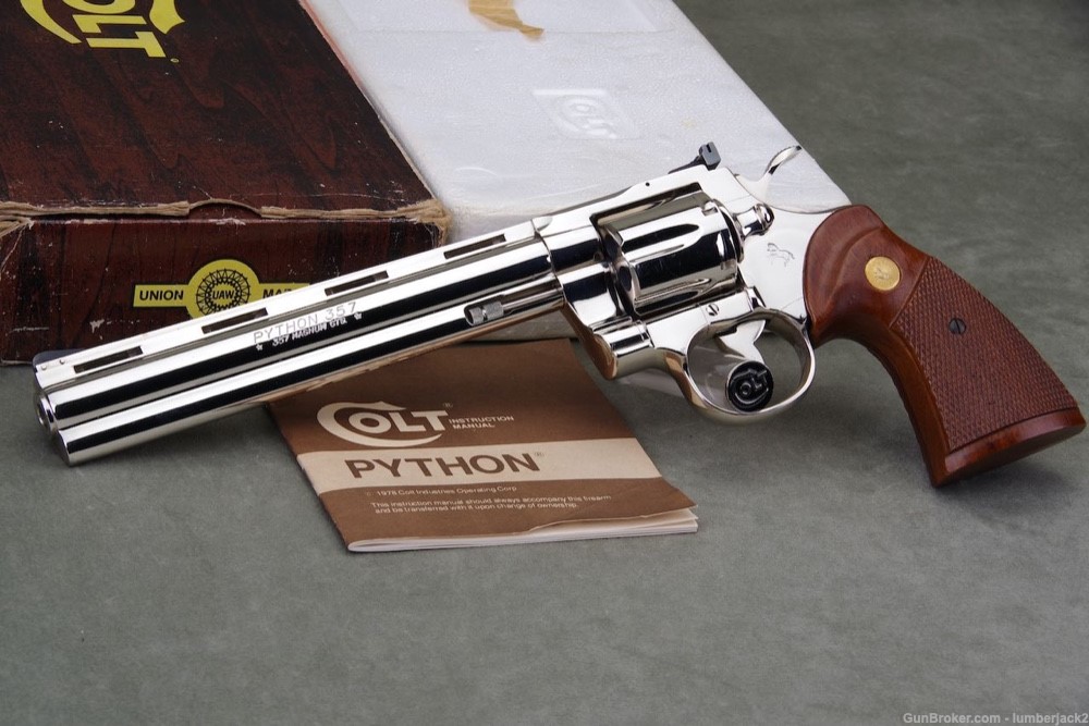 Excellent 1981 Colt Python 357 Magnum 8'' Nickel with Box-img-0