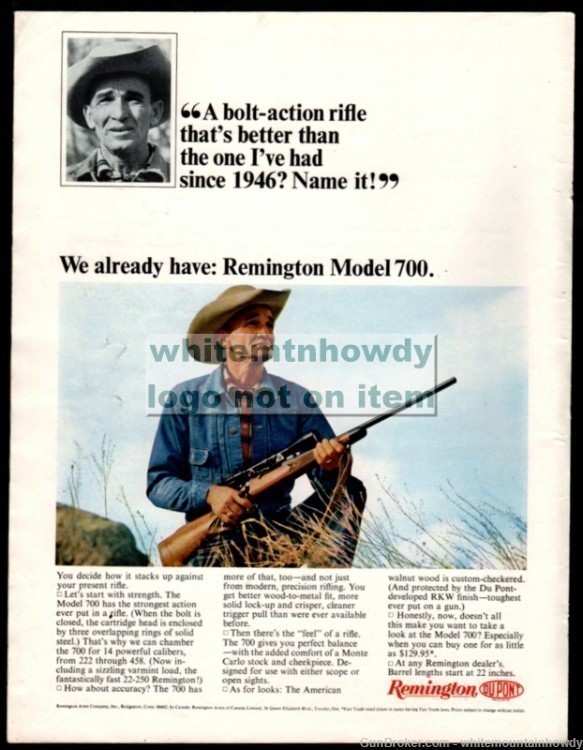 1965 REMINGTON Model 700 Bolt-Action Rifle PRINT AD Vintage Gun Advertising-img-0