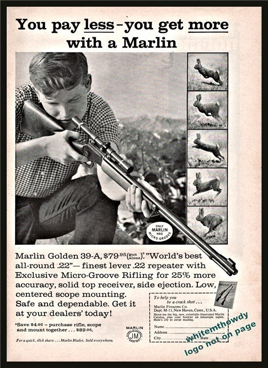 1961 MARLIN 39-A .22 Rifle Vintage PRINT AD shown w/original price-img-0