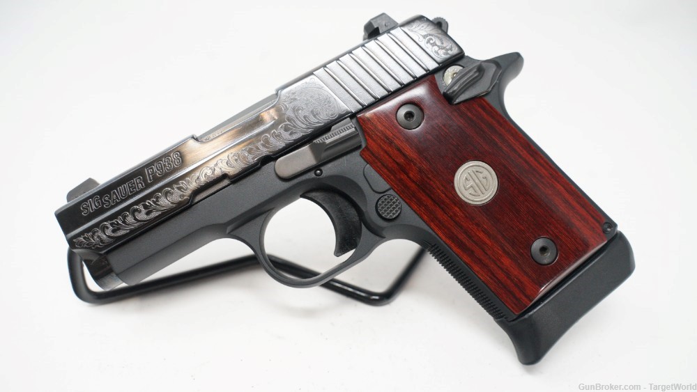 SIG SAUER P938 ENGRAVED ROSEWOOD 9MM NITRON 7 ROUNDS (10306)-img-0