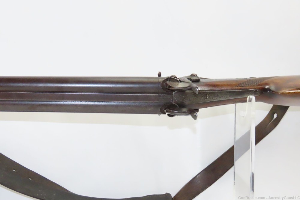 1800s ENGRAVED Antique German Percussion Back Action SxS 16 Gauge Shotgun  -img-9