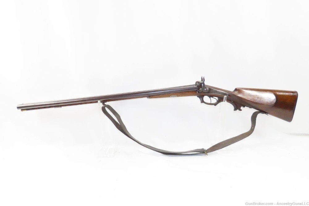1800s ENGRAVED Antique German Percussion Back Action SxS 16 Gauge Shotgun  -img-1