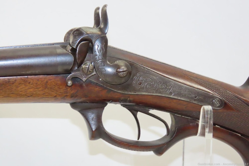 1800s ENGRAVED Antique German Percussion Back Action SxS 16 Gauge Shotgun  -img-3
