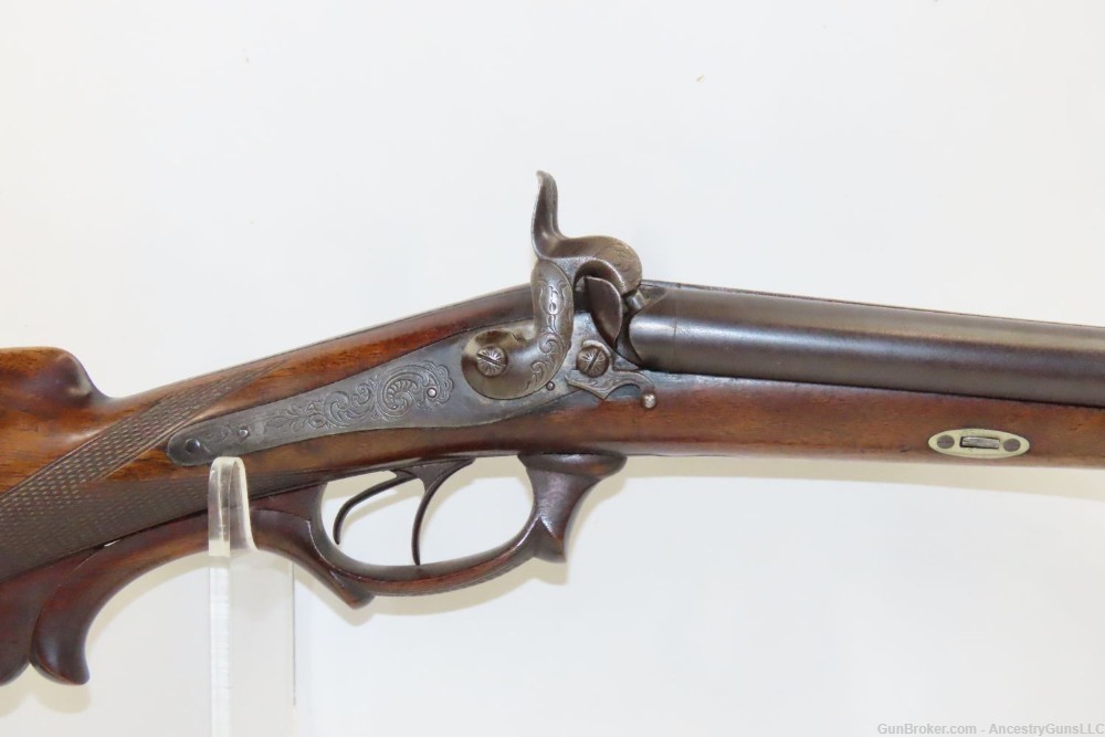 1800s ENGRAVED Antique German Percussion Back Action SxS 16 Gauge Shotgun  -img-13