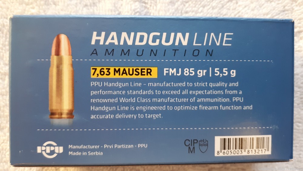 450 Rounds PPU 7.63x25 Mauser Pistol Ammo-img-1