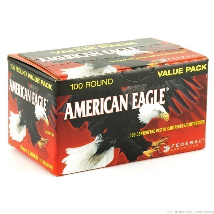 Federal American Eagle 9mm Luger Ammo 115 Grain FMJ Value Pack 500 Rounds-img-0
