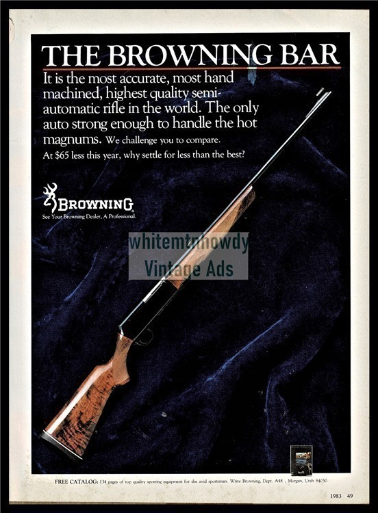 1983 BROWNING BAR Automatic Rifle PRINT AD Old Gun Advertising-img-0