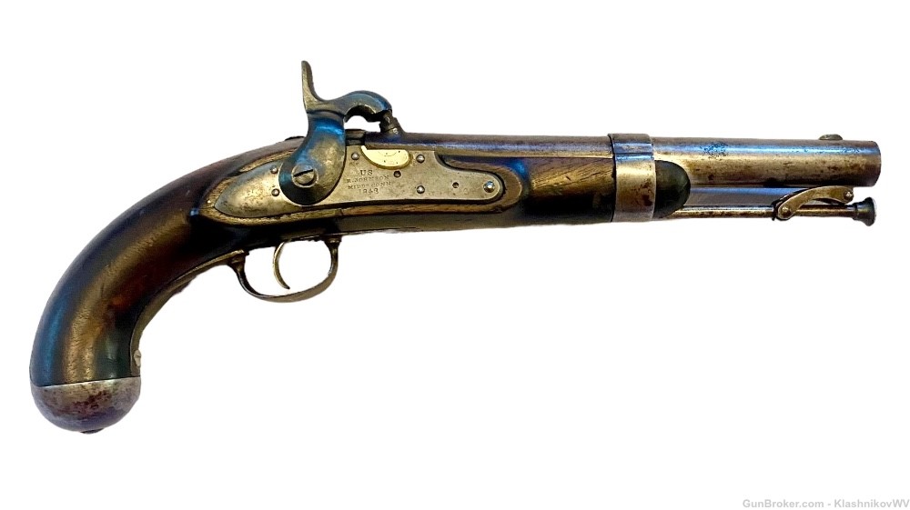 Antique ROBERT JOHNSON US Model 1836 .54 Cal. Flintlock Conversion Pistol-img-0