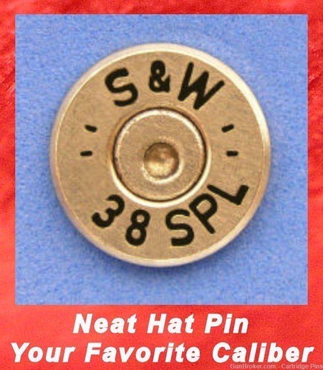 Smith & Wesson S&W 38 SPL Nickel Br Cartridge Hat Pin  Tie Tac  Ammo Bullet-img-0