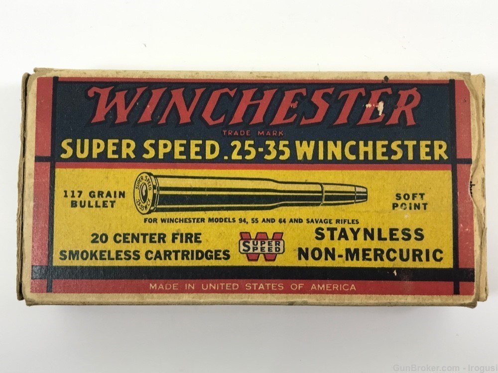 1939 Winchester .25-35 Win 117 Gr SP Super Speed FULL Vintage Box 1124-PP-img-1