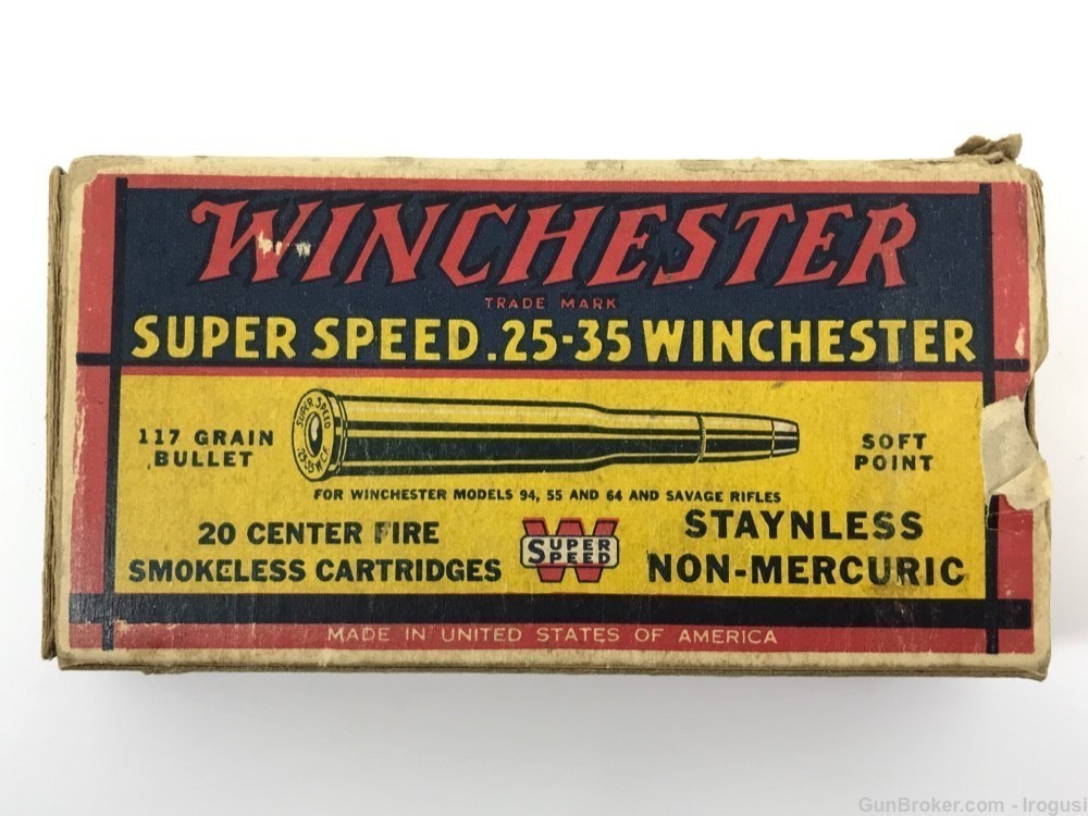 1939 Winchester .25-35 Win 117 Gr SP Super Speed FULL Vintage Box 1124-PP-img-0